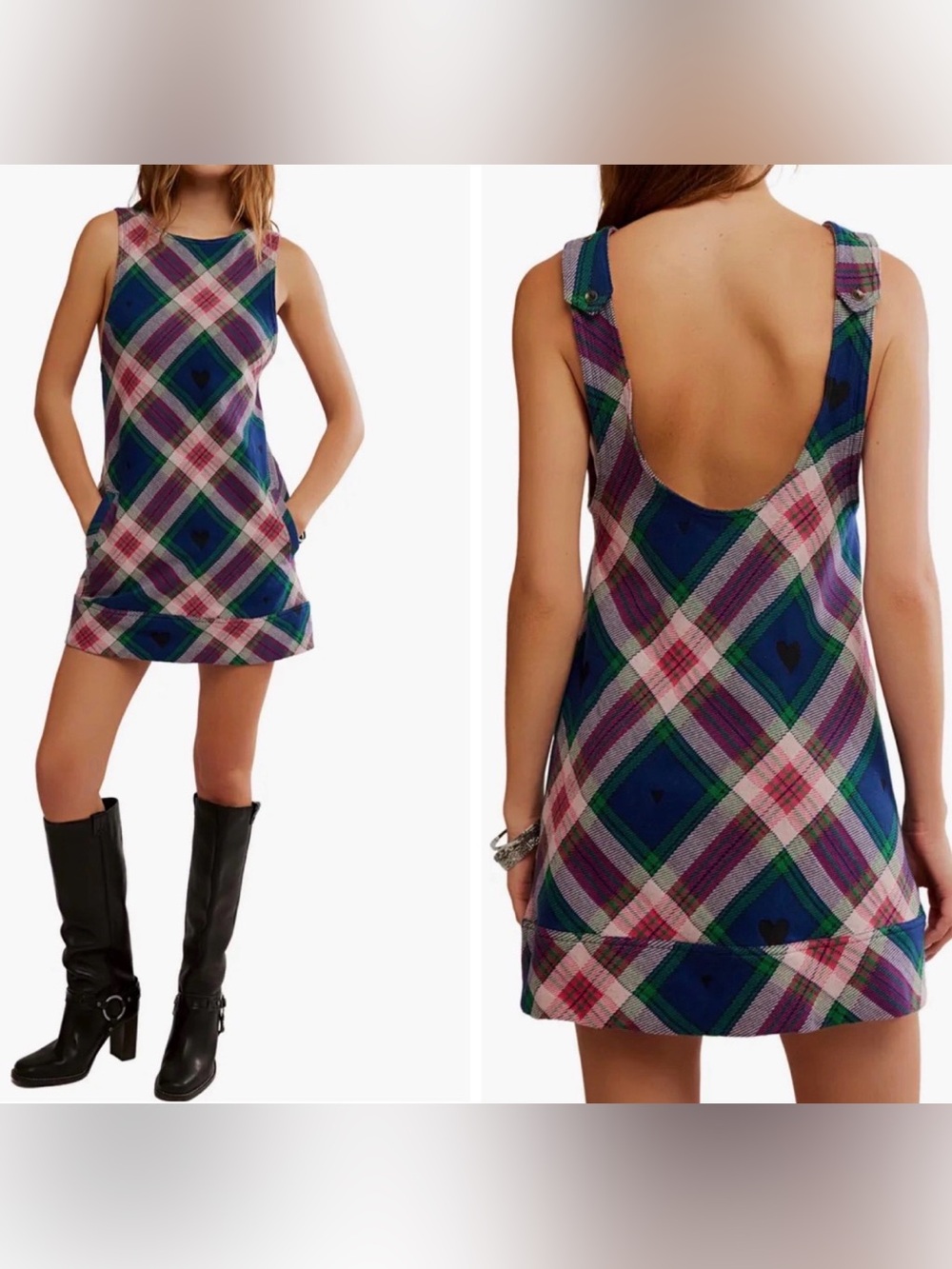 Free People Carven Plaid Heart Minidress Women’s Size Large Dress